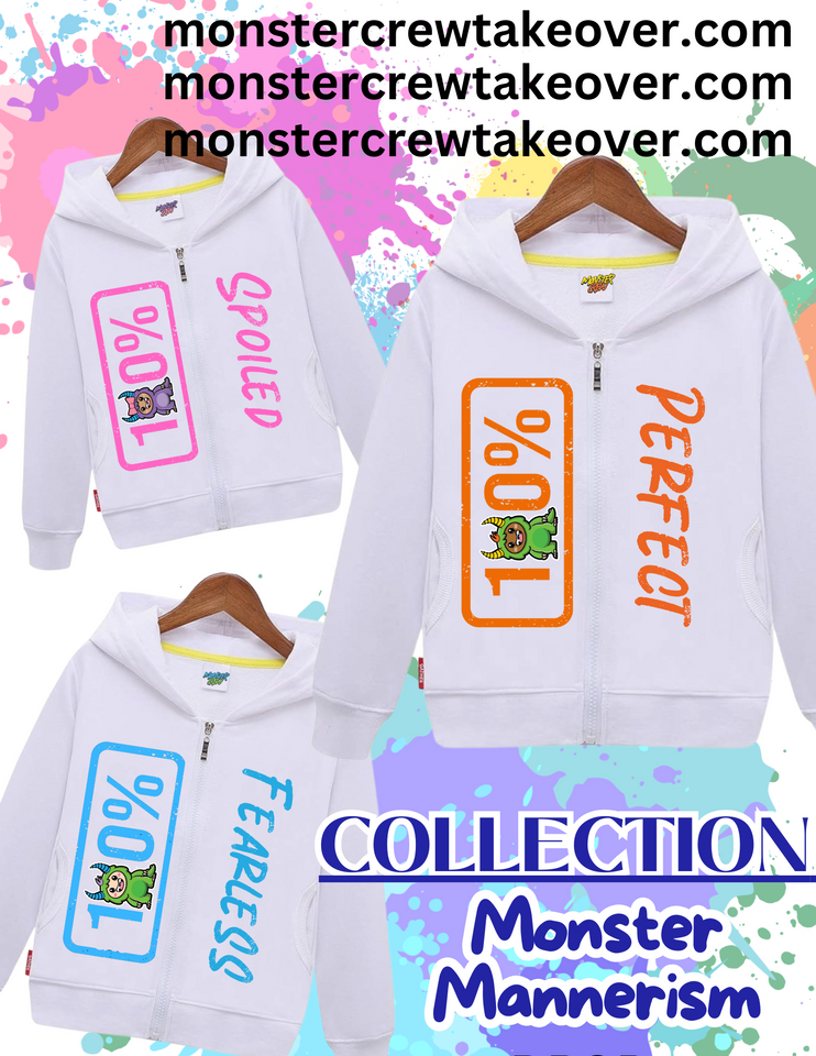 100% Monster Mannerism Kids Zip up Hoodie