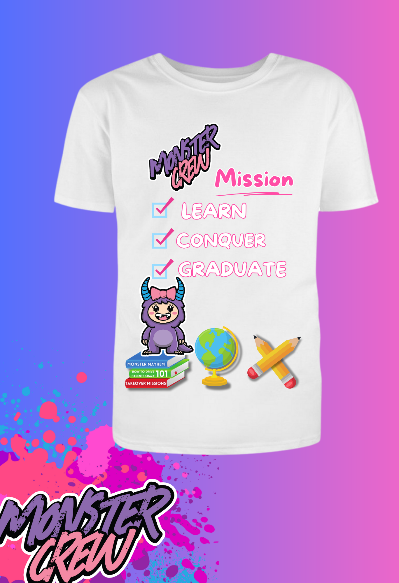 'Holiday' "Monster Graduate" "Kids Tee"